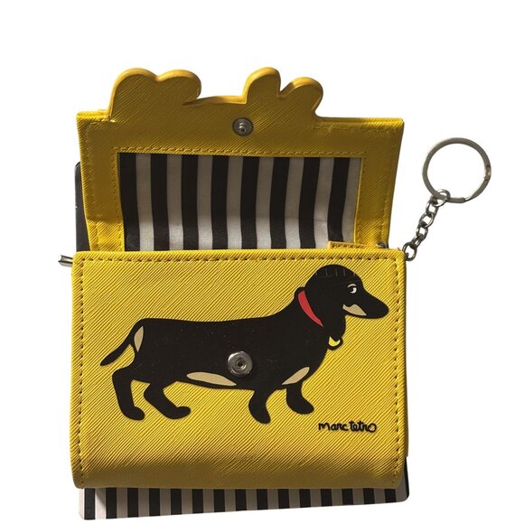 Marc Tetro Small Keychain Wallet Yellow Dachshund Design With Striped Interior - Picture 2 of 7